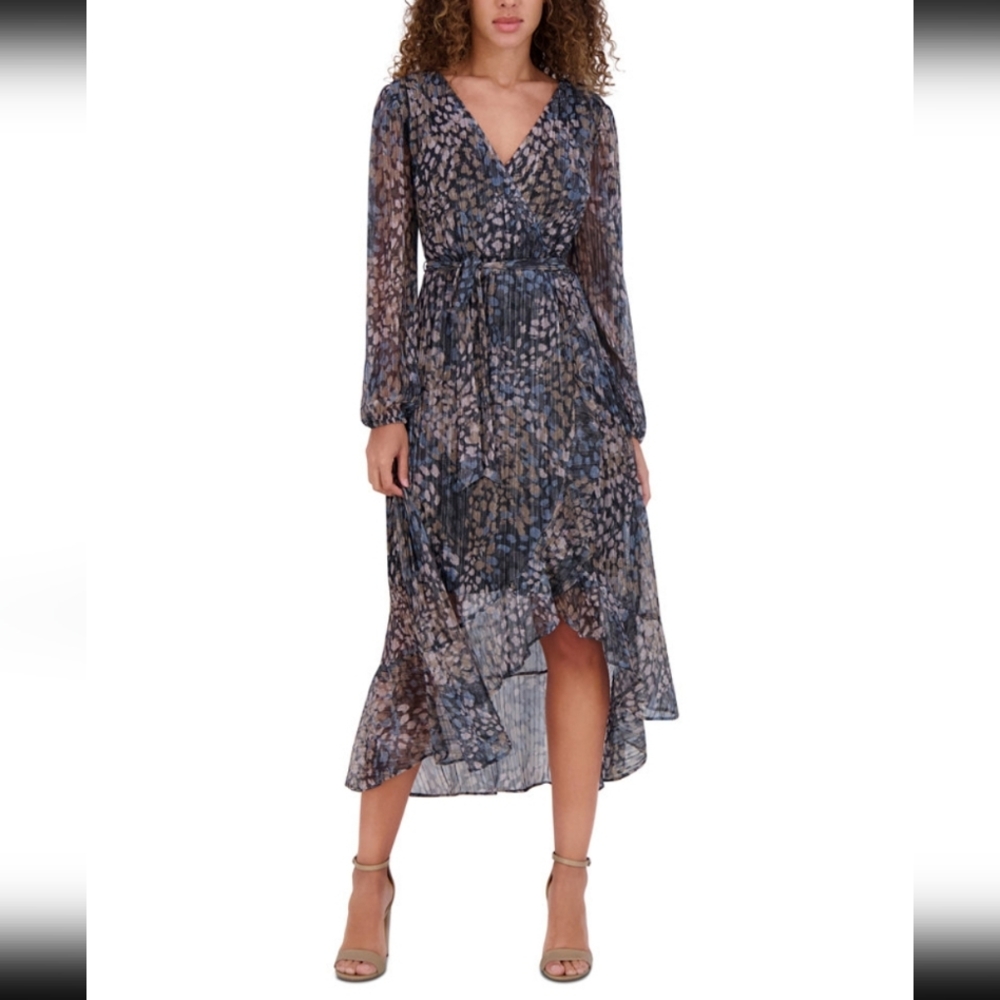Kensie Blue Floral Wrap High-Low Dress